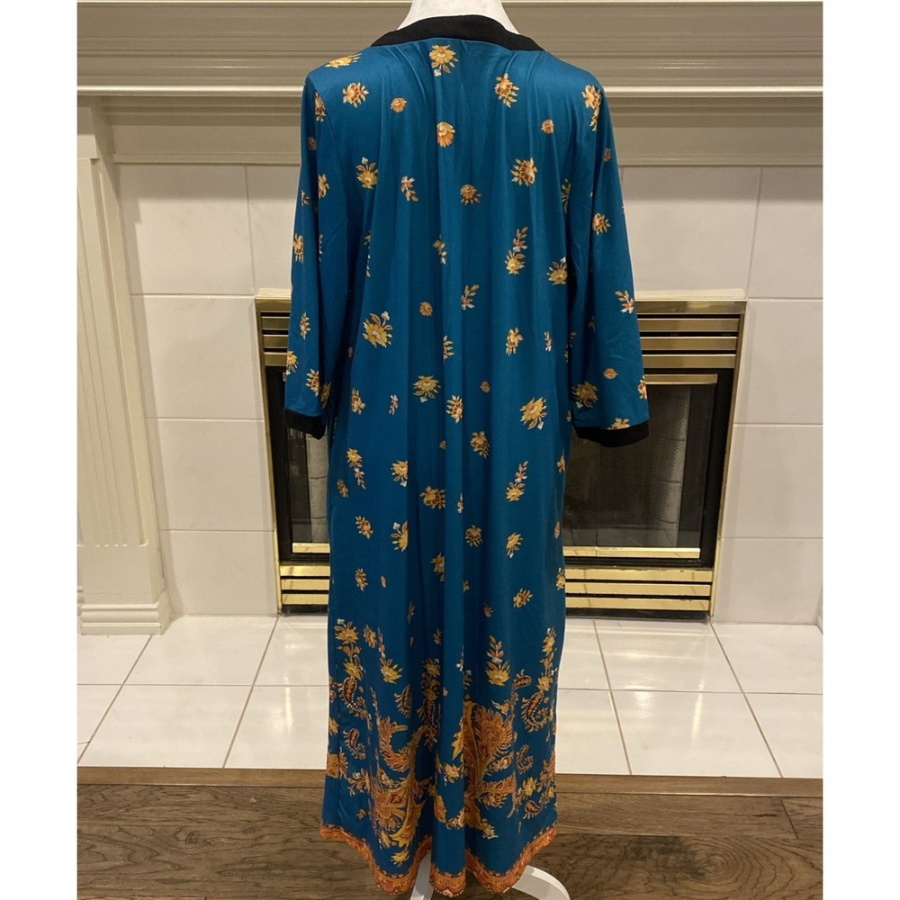 Bloggerlove Teal Mumu Kaftan Maxi Zip Pockets 3/4 Sleeve Womens Med Stretch - Picture 4 of 11